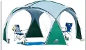  ??  ?? Trespass camping event shelter, £119.99. 03456 402020/argos.co.uk This easy-to-pitch, one-room shelter includes pre-attached guylines and four side panels, two with windows. The shelter’s packed weight is 9.2kg and it comes with its own carry case.