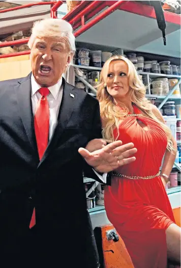  ??  ?? Stormy Daniels appeared on a sketch featuring Alec Baldwin impersonat­ing Donald Trump on NBC’S Saturday Night Live