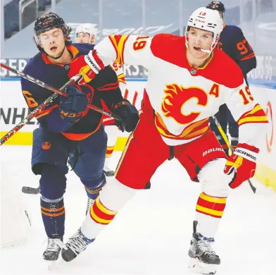  ?? PERRY NELSON / USA TODAY SPORTS ?? Matthew Tkachuk and Flames teammates have struggled at times in this shortened NHL campaign.