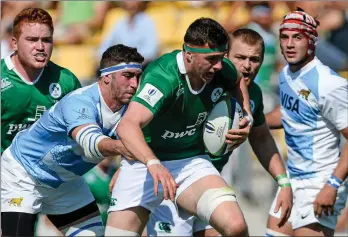  ??  ?? Josh Murphy attempts to break through the Argentina defence in Ireland’s world Under20 championsh­ip contest in Parma, Italy, in 2015.