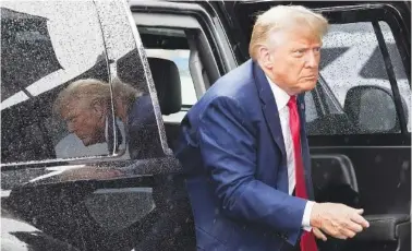  ?? AP PHOTO/ALEX BRANDON ?? Former President Donald Trump arrives Aug. 3 to board his plane at Ronald Reagan Washington National Airport in Arlington, Va., after facing a judge on federal conspiracy charges that allege he conspired to subvert the 2020 election.