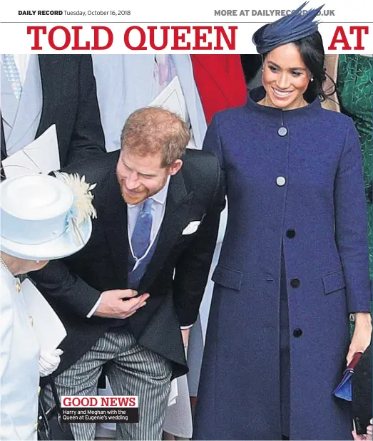  ??  ?? Harry and Meghan with the Queen at Eugenie’s wedding