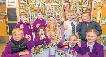  ?? ?? Pupils at the launch of a comic strip competitio­n at Fintry Primary.