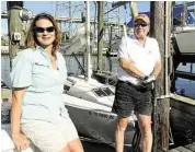  ?? Kim Christense­n / For the Chronicle ?? Karen Penrose and James O’Loughin, both visually impaired sailors, are ready to practice sailing in the Gulf to prepare for a regatta in Chicago next week.