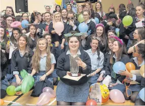  ??  ?? Nell O’Sullivan, overall pupil of the year at St Mary’s Secondary School, Mallow with her classmates at the award ceremony last Friday.