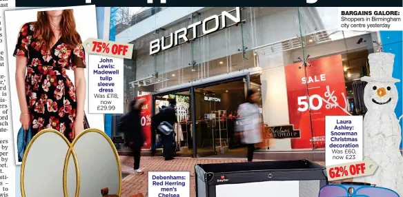  ??  ?? John Lewis: Madewell tulip sleeve dress Was £118, now £29.99 75%OFF BARGAINS GALORE: Shoppers in Birmingham city centre yesterday