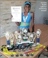  ??  ?? Norisha
Reddy with her swimming
medals.