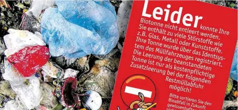  ?? BILD: PRIVAT ?? In Vechta werden Müllsünder bereits verwarnt: In Oldenburg ist geplant, ab dem kommenden Jahr erst die Gelbe, später die Rote Karte zu zeigen. Die Stadt möchte Sortier-Muffeln so beikommen.