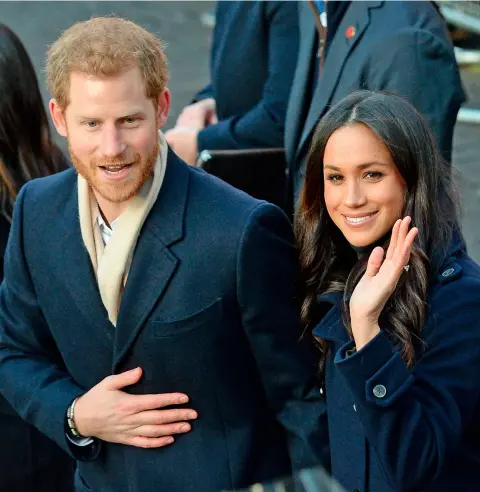  ??  ?? SURFING THE WAVE: Harry and Meghan are already hugely popular as a couple and will become a favourite target of the paparazzi before they marry at Windsor Castle next May, with the American’s beauty an echo of Princess Diana’s