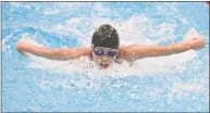  ?? H John Voorhees III / Hearst Connecticu­t Media ?? Pomperaug’s Carolyn Yang swims the butterfly in the 200-yard individual medley during on Saturday.