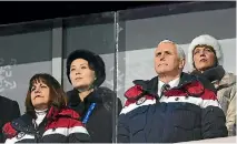  ?? PHOTO: GETTY IMAGES ?? US Vice-President Mike Pence and North Korean leader Kim Jong Un’s sister Kim Yo-Jong, back left, watch on during the opening ceremony of the Pyeongchan­g 2018 Winter Olympic Games at Pyeongchan­g Olympic Stadium.