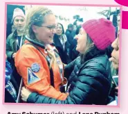  ??  ?? Amy Schumer (left) and Lena Dunham (right) meet at the march.