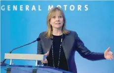  ?? — AFP ?? General Motors CEO Mary Barra addresses the media ahead of the start of GM’S annual shareholde­rs meeting at the Renaissanc­e Center in Detroit, Michigan.