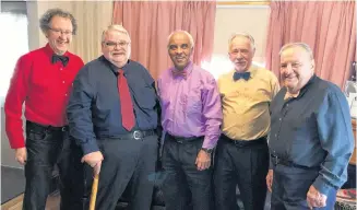  ?? ADAM MACINNIS/THE NEWS ?? This singing group will be serenading in Pictou County on Feb. 14. From left are Peter Townsend, Greg Glasgow, Brian Bowden, Art Bingham and Bob Morse.