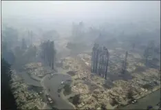  ?? NICK GIBLIN/DRONEBASE VIA AP ?? This aerial image shows a neighborho­od that was destroyed by a wildfire in Santa Rosa on Tuesday.