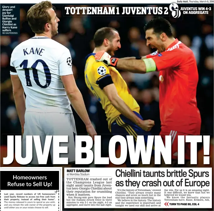  ?? REX SHUTTERSTO­CK ?? Glory and despair: joy for Gianluigi Buffon and Giorgio Chiellini as Harry Kane suffers