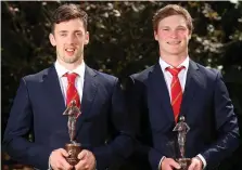  ?? INPHO/JAMES CROMBIE ?? Munster Young Player of the Year Darren Sweetnam and Player of the Year Tyler Bleyendaal at yesterday’s awards in the Maryboroug­h Hotel, Cork