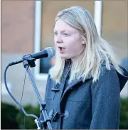  ??  ?? Hannah Colston, president of the Heritage High School Student Government Associatio­n, helped organize the March 14 student walkout for safer schools. (Photo courtesy of Michelle Petteys, HHS)