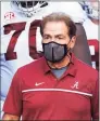  ?? L.G. Patterson / Associated Press ?? Alabama coach Nick Saban leads his team to the field before a game against Missouri in September.