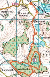  ??  ?? Based on Ordnance Survey mapping © Crown copyright. Media 032/13.
Distance: 10.5km/6½ miles
Ascent: 240m/790ft Time: 3 hours
Grading: Moderately easy low-level route following minor roads, paths and forest tracks. Stout footwear and gaiters...