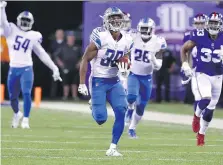  ?? AL BELLO/GETTY IMAGES ?? Jamal Agnew’s 88-yard punt return TD was one of the highlights of Monday’s 24-10 Lions win over the New York Giants.