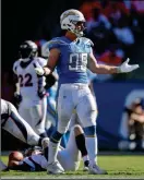  ?? ASSOCIATED PRESS ?? LOS ANGELES CHARGERS defensive end Joey Bosa celebrates after sacking Denver Broncos quarterbac­k Trevor Siemian during the second half Sunday in Carson, Calif.