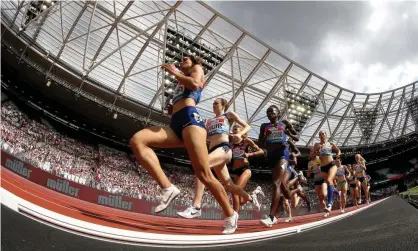  ??  ?? The women’s 1500m under way on day one of the IAAF London Diamond League meeting at the London Stadium in 2019. Photograph: Martin Rickett/PA