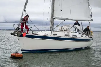  ??  ?? With wind and tide together, pick a transit and sail to the buoy in a straight line without having to slam the brakes on at the end