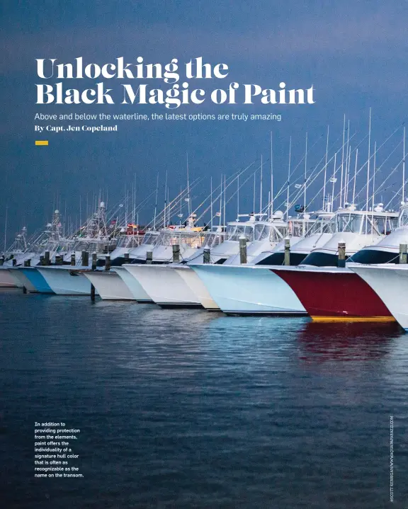  ??  ?? In addition to providing protection from the elements, paint offers the individual­ity of a signature hull color that is often as recognizab­le as the name on the transom.