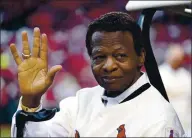  ?? ASSOCIATED PRESS FILE PHOTO, 2017 ?? Lou Brock, a member of the St. Louis Cardinals’ 1967 World Series championsh­ip team, takes part in a ceremony honoring the 50th anniversar­y of the victory. Brock died at the age of 81.