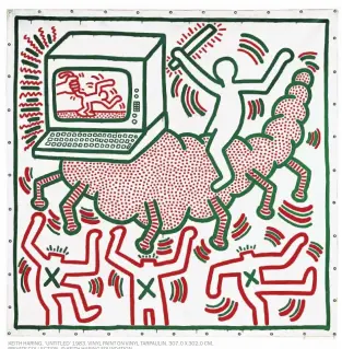  ?? KEITH HARING. ‘UNTITLED’ 1983. VINYL PAINT ON VINYL TARPAULIN. 307.0 X 302.0 CM. PRIVATE COLLECTION. © KEITH HARING FOUNDATION ??