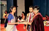  ??  ?? The Vice Chancellor of the University of Colombo Ms Nayani Melegoda awarding the recipients with Awards & Certificat­es.