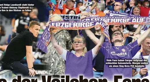  ??  ?? Viele Fans haben Sorgen aufgrund des schlechten Saisonstar­ts. Morgen wollen
sie einen Sieg ihres FCE bejubeln.