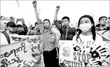  ??  ?? File photo shows students taking part in a rally demanding peace at the war-torn Kachin State in Yangon, Myanmar. — Reuters photo