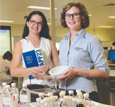  ?? THE RIGHT MEDICINE: JCU Associate Professor Michelle Bellingan, with fourth- year pharmacy student Gemma Latter, says a lift in enrolments for the university’s pharmacy course could help solve a regionwide shortage. Picture: WESLEY MONTS ??