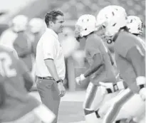  ?? LYNNE SLADKY/AP ?? Miami head coach Manny Diaz watches players warm up before a game.