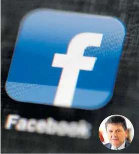  ?? Photos / AP, John Stone ?? After December 1, Privacy Commission­er John Edwards (inset) will have new powers to compel the likes of Facebook and other overseas-based entities to hand over user data.