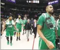  ?? Tony Dejak / Associated Press ?? The Celtics’ Al Horford walks off the court at the end of Boston’s Game 3 loss to the Cavaliers on Saturday night in Cleveland.