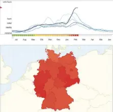  ?? SREENSHOT: SZ ?? Die Grippekart­e von Google zeigt eine erhöhte Grippehäuf­igkeit für Deutschlan­d an.