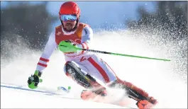  ??  ?? Austria's Marcel Hirscher competes in the Men's Alpine Combined Slalom at the Jeongseon Alpine Center.