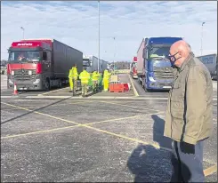  ??  ?? Damian Green visited the Sevington lorry park last week, meeting the military testers and getting a progress report