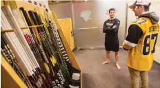  ??  ?? Penguins captain Sidney Crosby Sidney Crosby gives Broncos crash survivor Layne Matechukec­huk a tour of the Penguins’ dressing room.