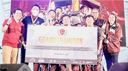  ?? PHOTOGRAPH COURTESY OF CCE ?? MEMBERS of the Lyceum Pirates celebrate after winning the Collegiate Center of Esports Season 2 title.