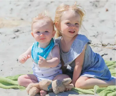  ??  ?? Making the most of the sun during the heatwave at Bull Island, Dublin, were Melody (3) and Zac Czerwik (eight months) from Kildare. Photo: Gareth Chaney, Collins