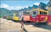 ?? HT PHOTO ?? RTC buses remained off the roads in Sabarimala on Thursday as the situation continued to remain tense.