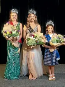  ?? Photos: LEITH ROBERTSON ?? Leia Edmonds, far left, is crowned Miss Taranaki; and Miss Teen Courtney Pearce, left, Miss Taranaki Leia Edmonds and Junior Miss Zeyana Singh.