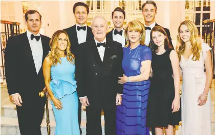  ?? PHOTOS: ANNIE PAQUIN ?? MAGICAL MULRONEYS: The Honorary Gala celebratin­g the Right Honourable Brian Mulroney at the Ritz-Carlton Montreal was a family affair. Back row, from left: Andrew Lapham, Mark Mulroney, Nicolas Mulroney and Ben Mulroney. Front row, from left: Vanessa Mulroney, Brian Mulroney, Mila Mulroney, Elizabeth Theodora Lapham and Katy Mulroney.