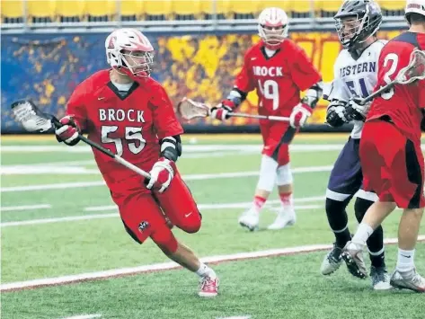  ?? SUPPLIED PHOTO ?? Brock's Alex Pace, No. 55, on the attack against Western in men's university field lacrosse.