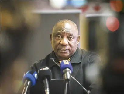  ?? Picture: Michel Bega ?? POSSIBLE EXPULSION. ANC president Cyril Ramaphosa makes closing remarks at the national executive committee meeting at Johannesbu­rg Expo Centre in Nasrec last weekend.