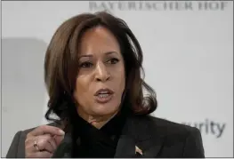  ?? MICHAEL PROBST — THE ASSOCIATED PRESS ?? Vice President Kamala Harris speaks at the Munich Security Conference in Munich on Saturday.